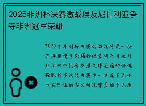 2025非洲杯决赛激战埃及尼日利亚争夺非洲冠军荣耀